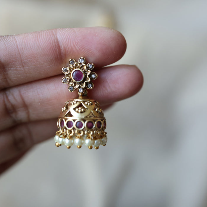 Antiqu ruby white stone jumka earrings AJJ2073