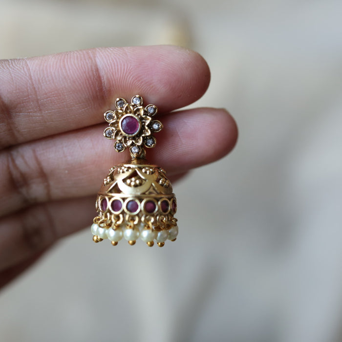 Antiqu ruby white stone jumka earrings AJJ2073