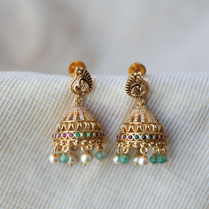 Antique green bead jumka earrings AJJ2073