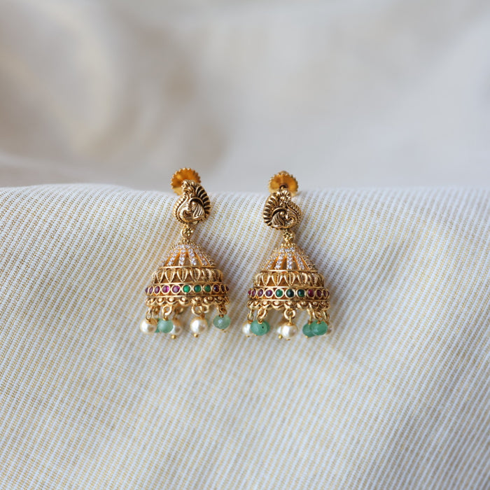 Antique green bead jumka earrings AJJ2073