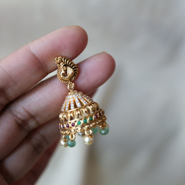 Antique green bead jumka earrings AJJ2073