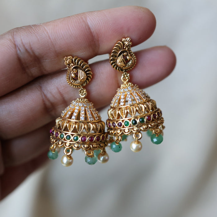 Antique green bead jumka earrings AJJ2073