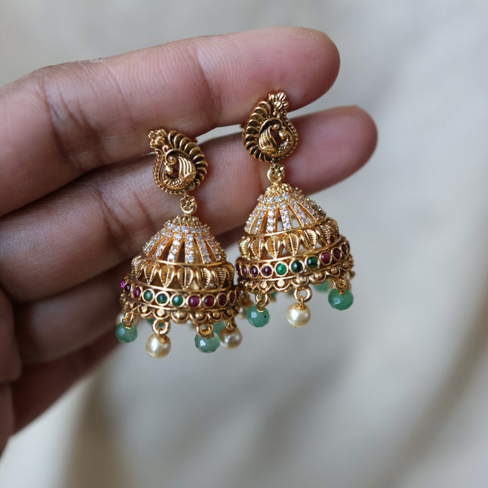 Antique green bead jumka earrings AJJ2073