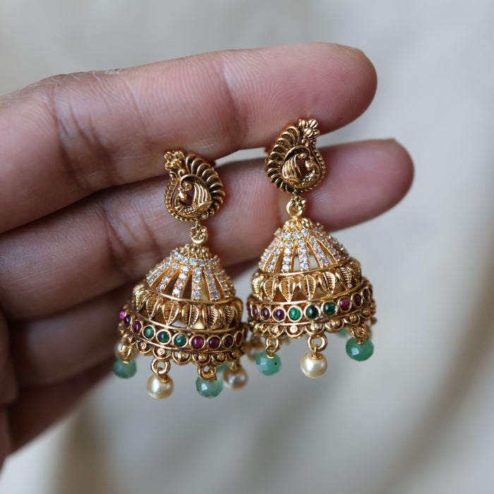 Antique green bead jumka earrings AJJ2073