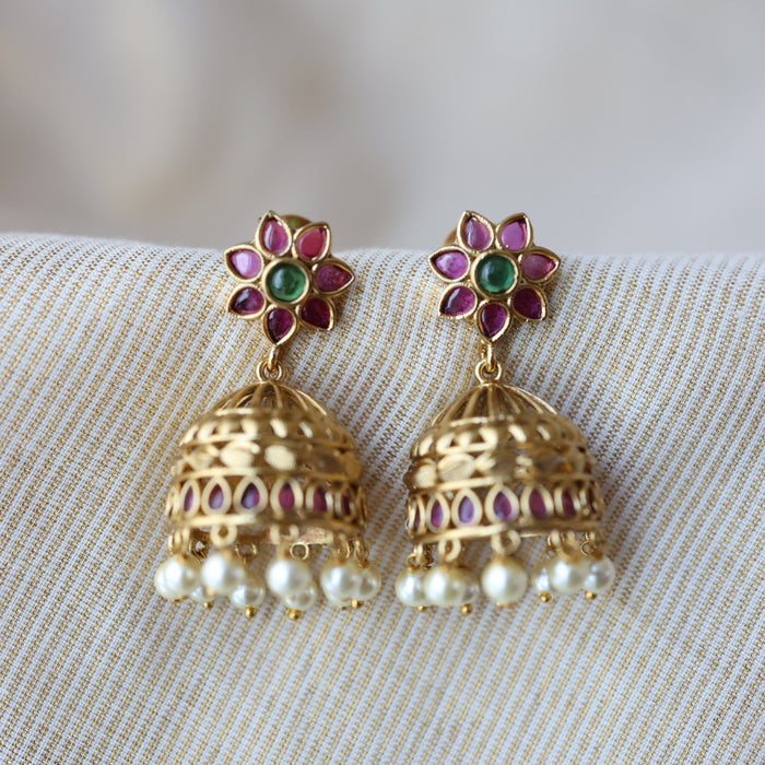 Antique ruby stone jumka earrings AJJ073