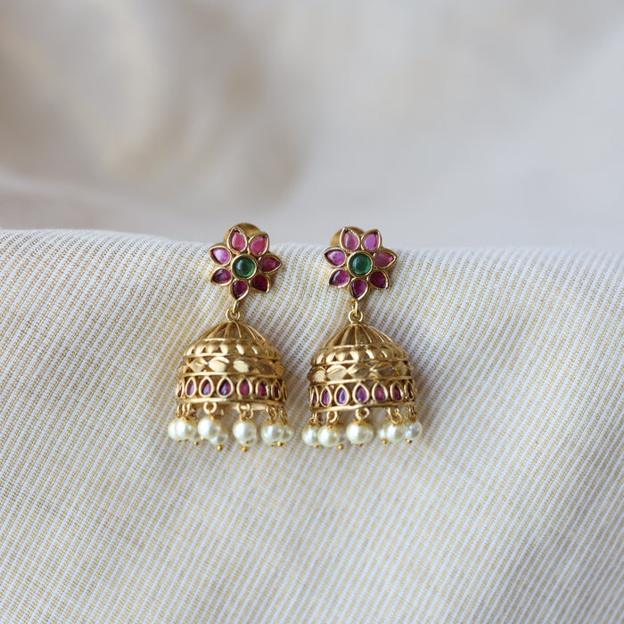 Antique ruby stone jumka earrings AJJ073