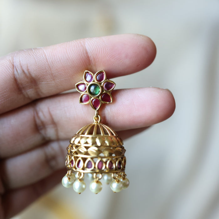 Antique ruby stone jumka earrings AJJ073