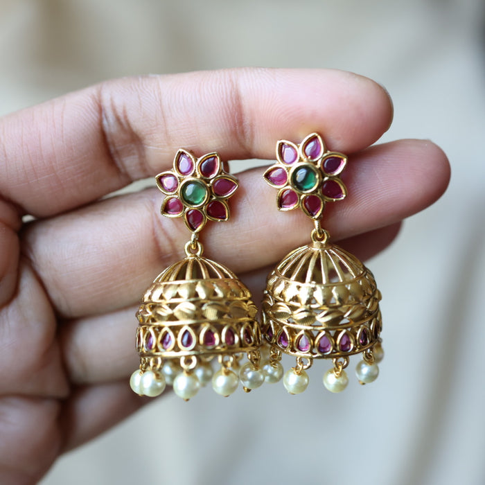 Antique ruby stone jumka earrings AJJ073