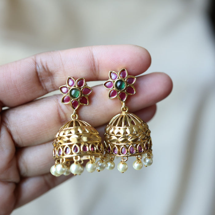 Antique ruby stone jumka earrings AJJ073