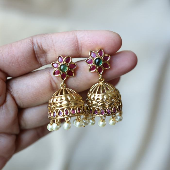 Antique ruby stone jumka earrings AJJ073