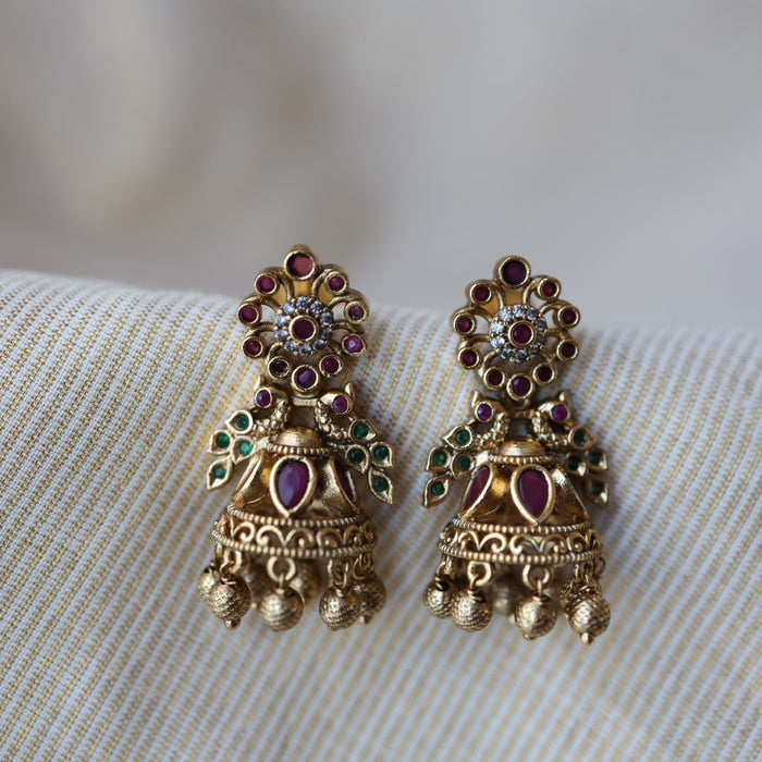 Antique gold ruby stone jumka earrings AJJ0178
