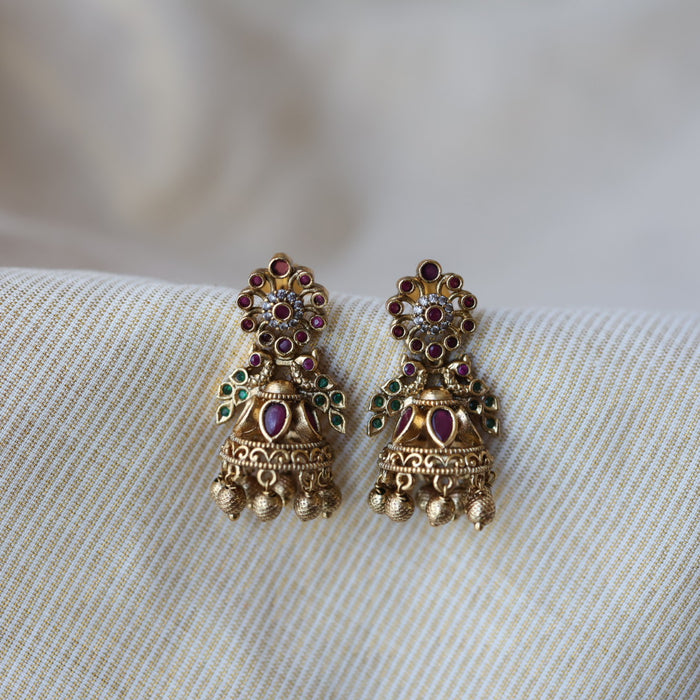 Antique gold ruby stone jumka earrings AJJ0178