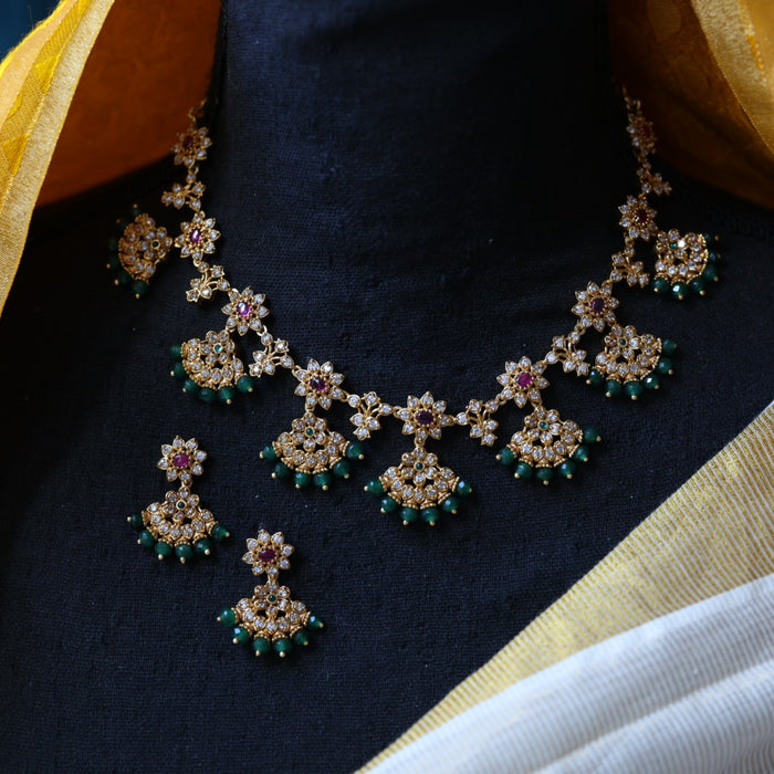 Antique green pearl short necklace and earrings SS110799