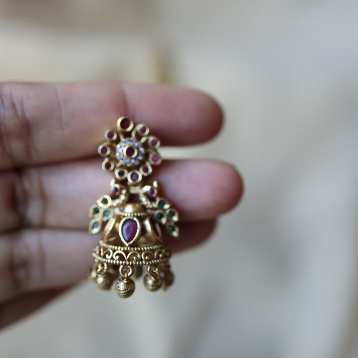 Antique gold ruby stone jumka earrings AJJ0178