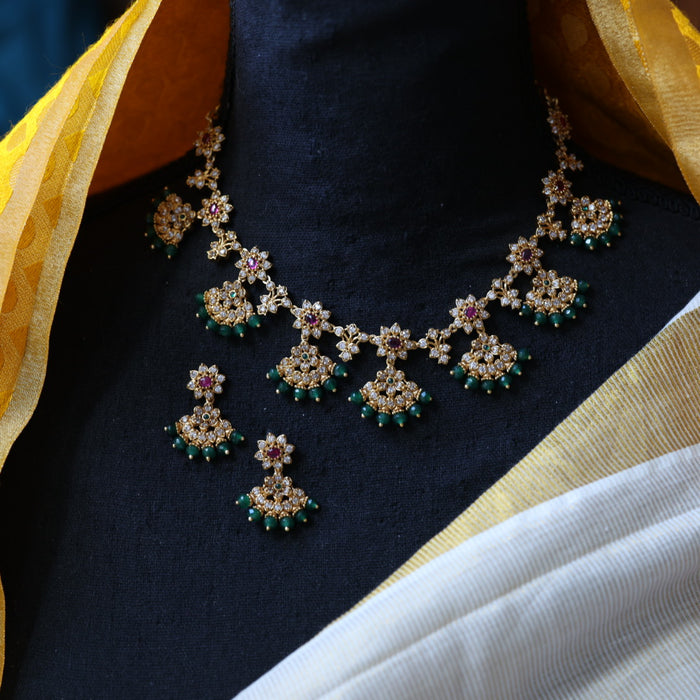 Antique green pearl short necklace and earrings SS110799