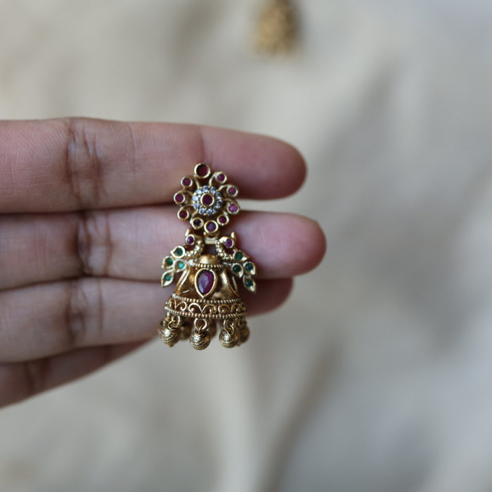 Antique gold ruby stone jumka earrings AJJ0178
