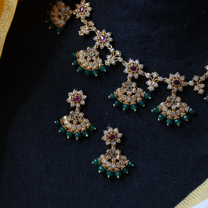 Antique green pearl short necklace and earrings SS110799