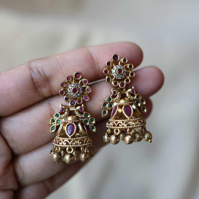 Antique gold ruby stone jumka earrings AJJ0178