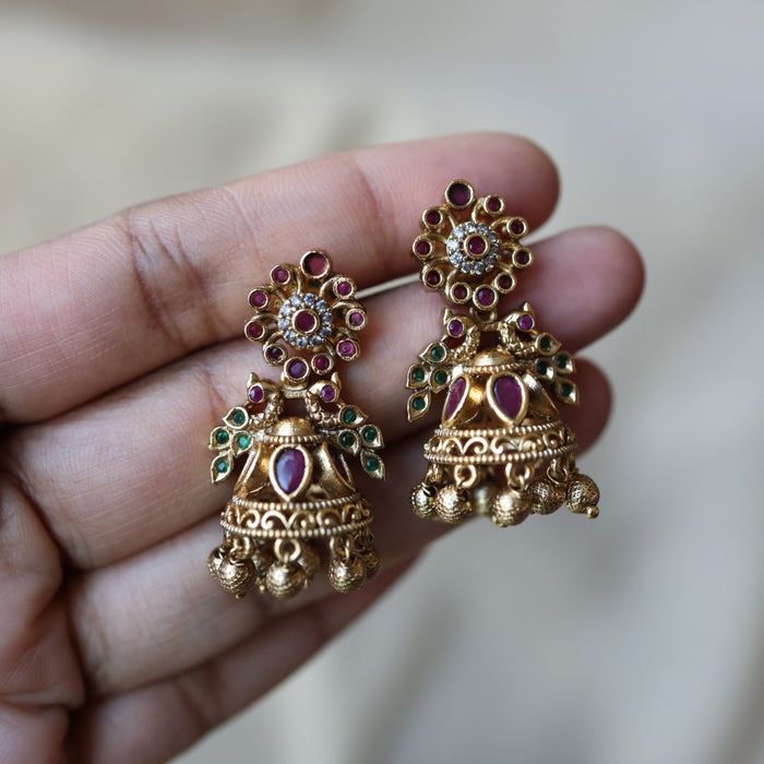 Antique gold ruby stone jumka earrings AJJ0178