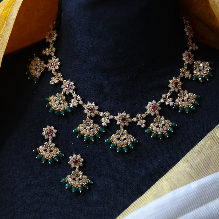 Antique green pearl short necklace and earrings SS110799