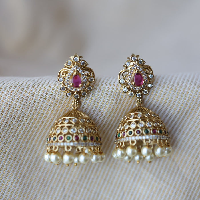 Antique ruby stone jumka earrings AJJ071