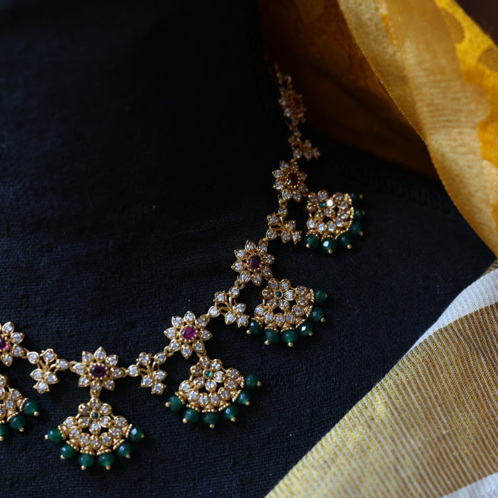 Antique green pearl short necklace and earrings SS110799