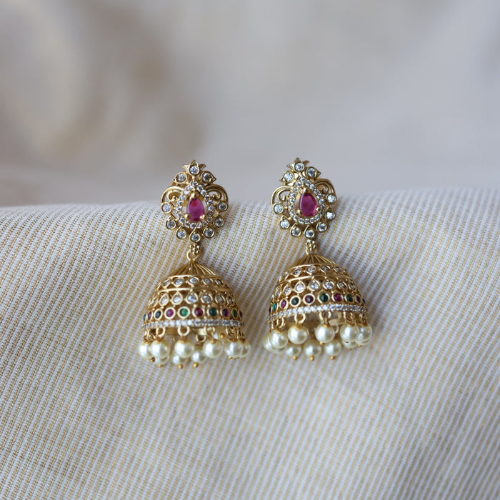 Antique ruby stone jumka earrings AJJ071