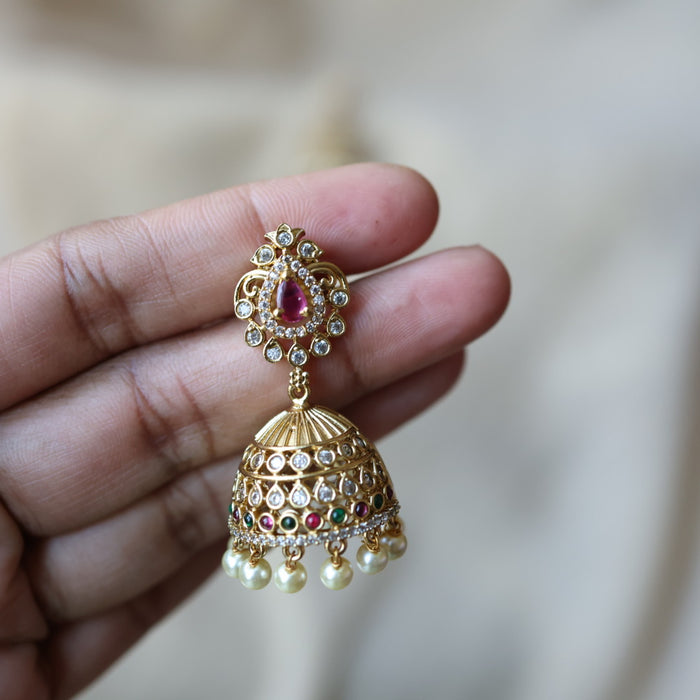 Antique ruby stone jumka earrings AJJ071