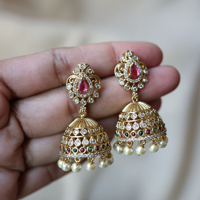 Antique ruby stone jumka earrings AJJ071
