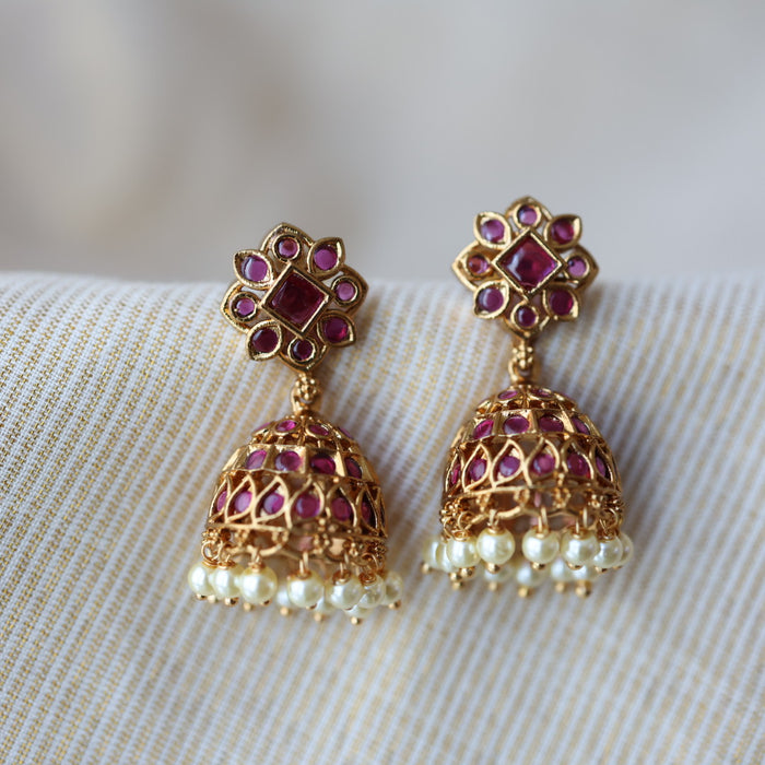 Antique ruby stone jumka earrings AJJ07434