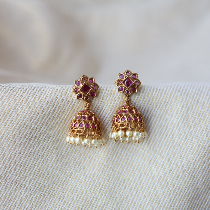 Antique ruby stone jumka earrings AJJ07434