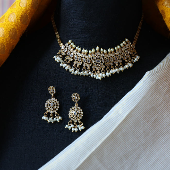 Antique white stone choker necklace and earrings CCB11145