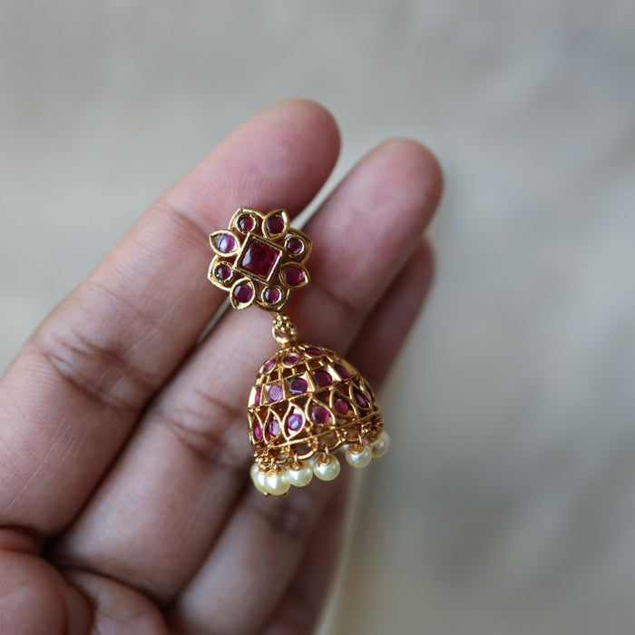 Antique ruby stone jumka earrings AJJ07434