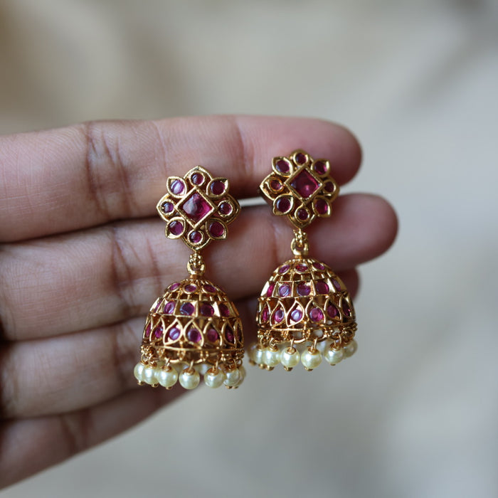 Antique ruby stone jumka earrings AJJ07434