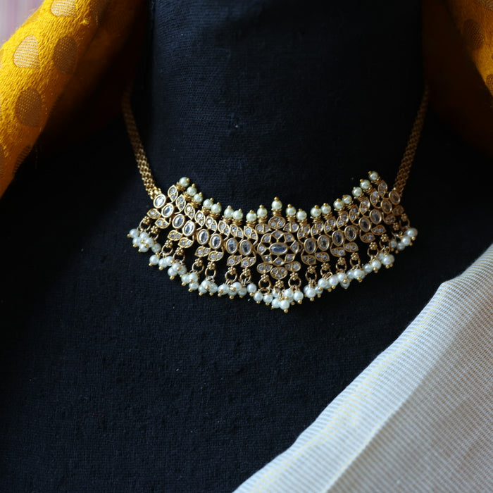 Antique white stone choker necklace and earrings CCB11145