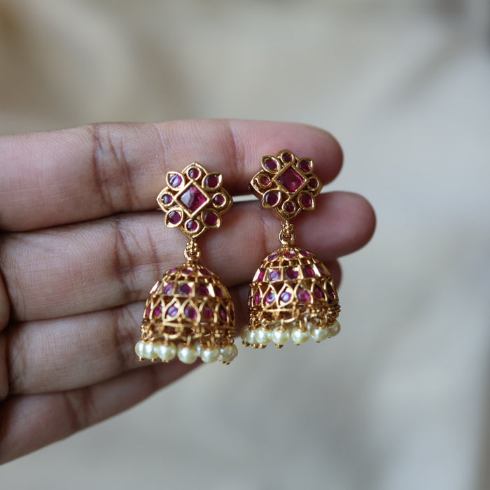 Antique ruby stone jumka earrings AJJ07434