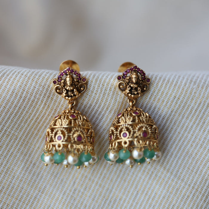 Antique green bead jumka earrings AJJ063