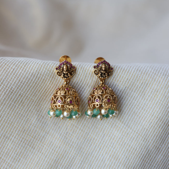 Antique green bead jumka earrings AJJ063