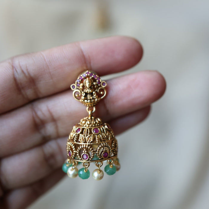 Antique green bead jumka earrings AJJ063