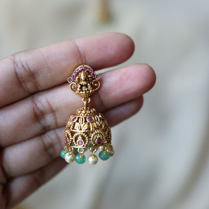 Antique green bead jumka earrings AJJ063