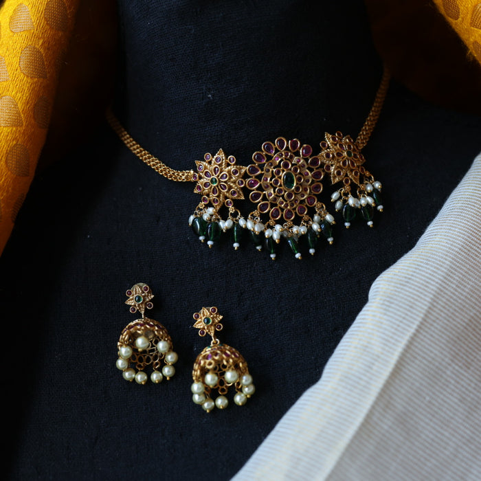 Antique simple choker necklace with earrings CCB1090