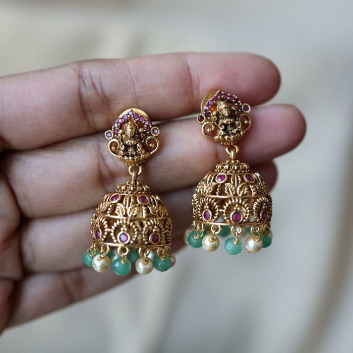 Antique green bead jumka earrings AJJ063