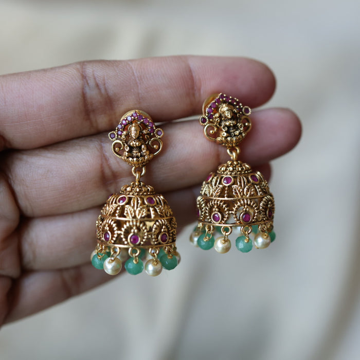 Antique green bead jumka earrings AJJ063