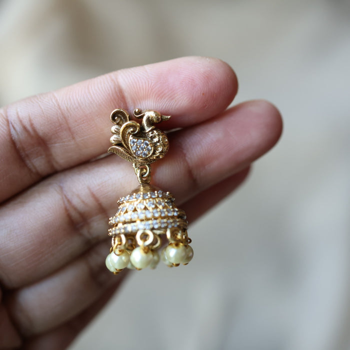 Antique gold white stone jumka earrings AJJ233