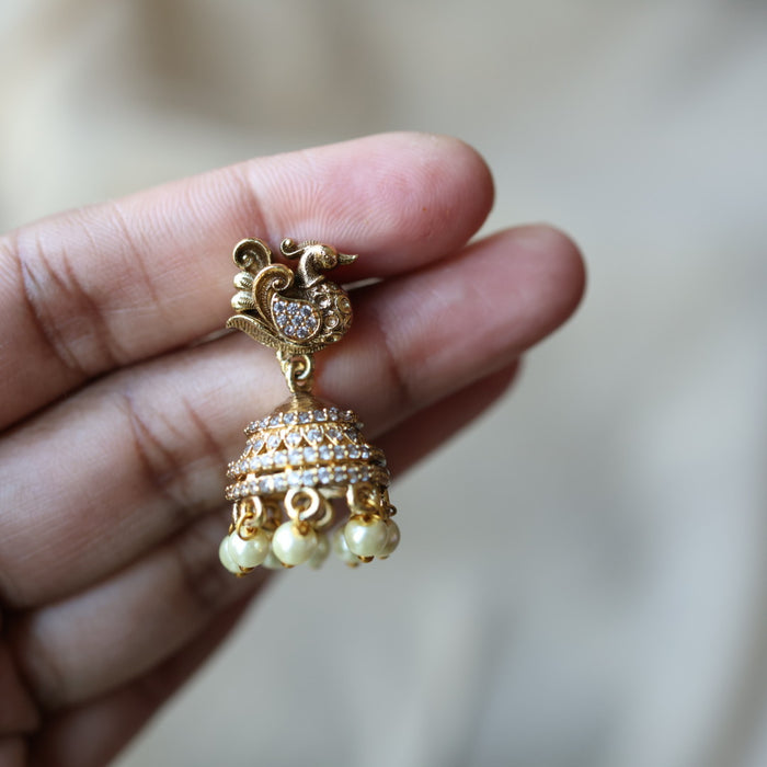 Antique gold white stone jumka earrings AJJ233
