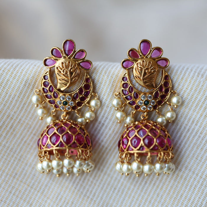 Antique ruby stone jumka earrings AJJ01234