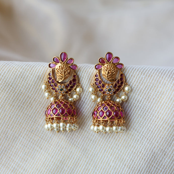 Antique ruby stone jumka earrings AJJ01234