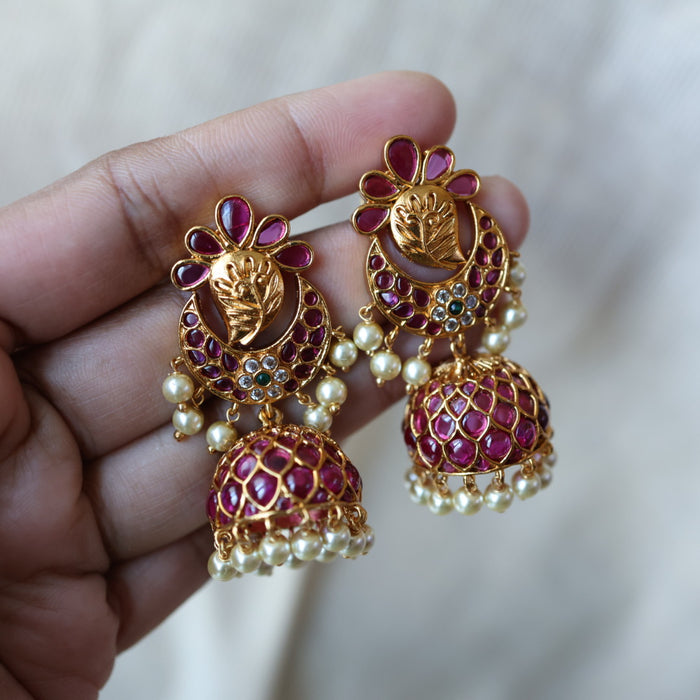 Antique ruby stone jumka earrings AJJ01234