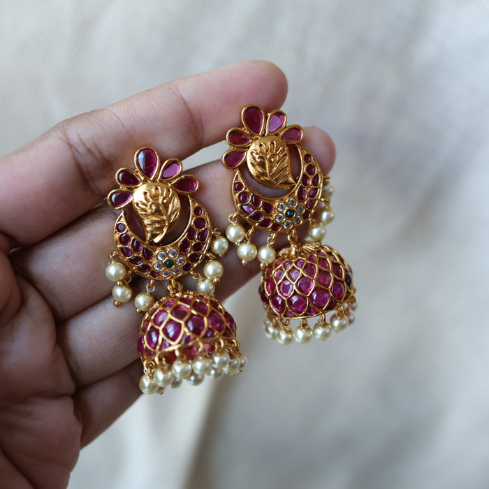 Antique ruby stone jumka earrings AJJ01234