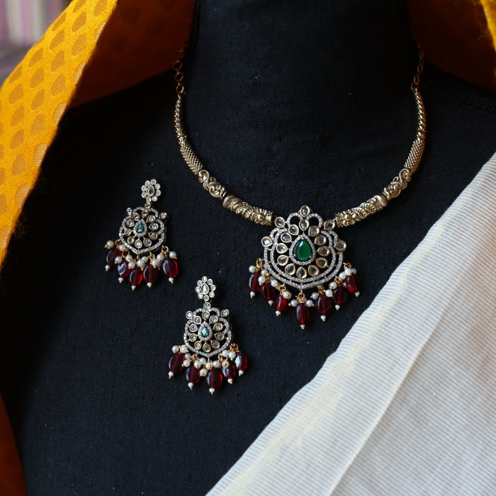 Antique  ruby stone short necklace and earrings SS11005